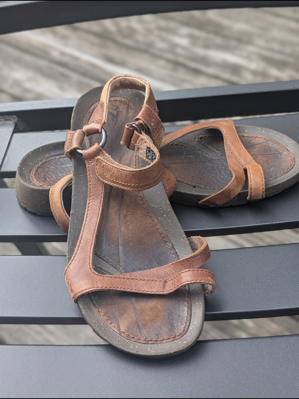Teva Brown Leather T-Strap Comfort Sandals